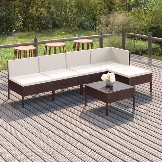 Set Divani da Giardino 6 pz con Cuscini in Polyrattan Marrone 3094371