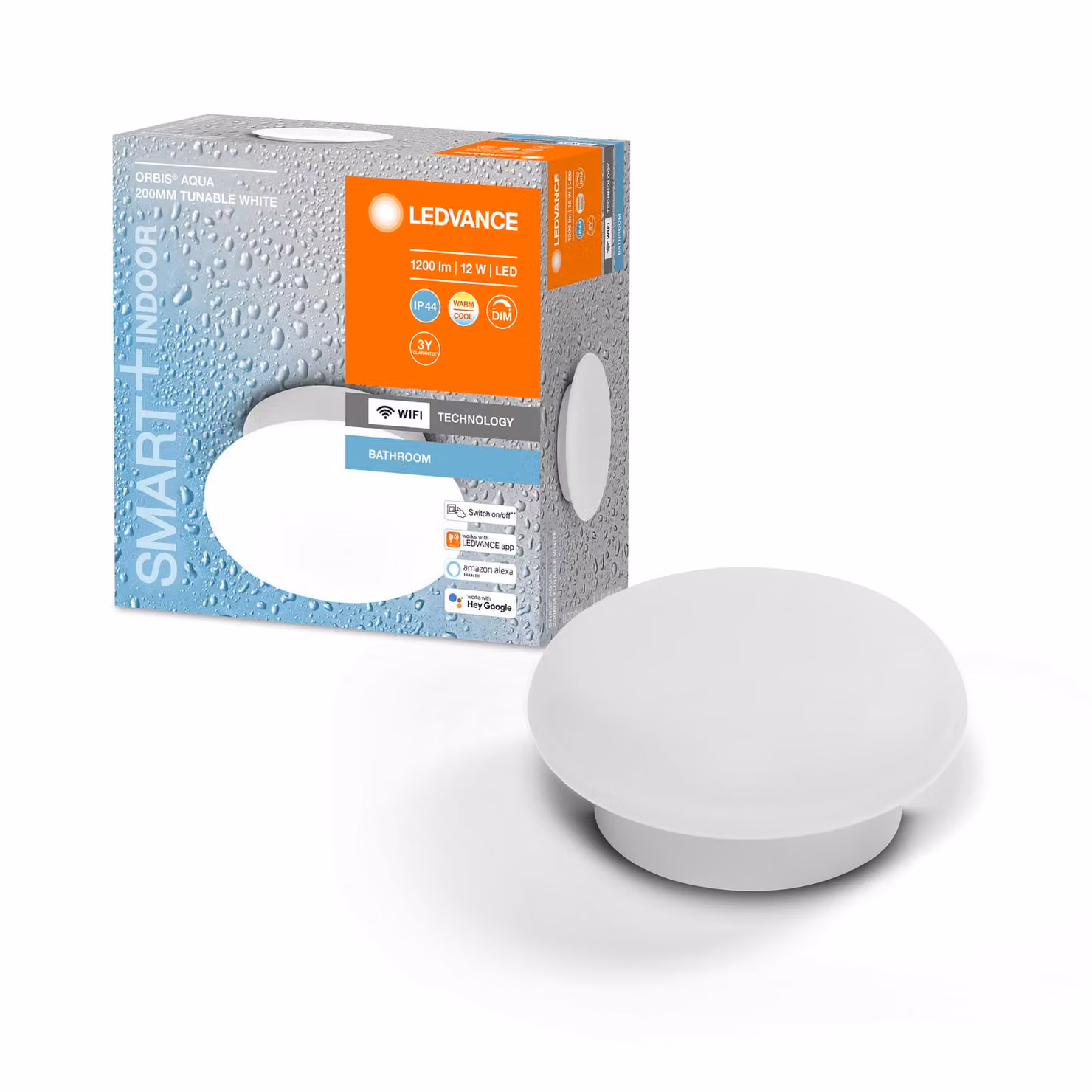 LEDVANCE Plafoniera Smart LED, nera, 1200LM, 3000-6500K, 200mm, IP44, applique Orbis Aqua, applique con tecnologia Wifi, dimmerabile, controllabile tramite app e assistente vocale