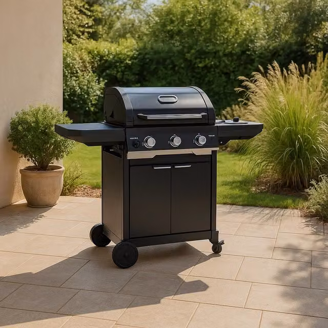 Barbecue a gas Campingaz Select 3 EXS KW 9+2,3 in acciaio inox nero con carrello e bruciatore laterale