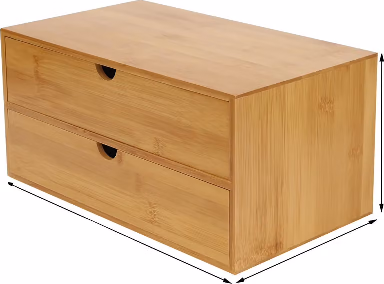 Organizer da scrivania in bambù, design a 2 cassetti, materiale ecologico, legno
