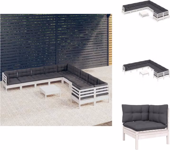vidaXL set salotto da giardino 11 pezzi con cuscini in legno di pino bianco - Set di mobili da giardino