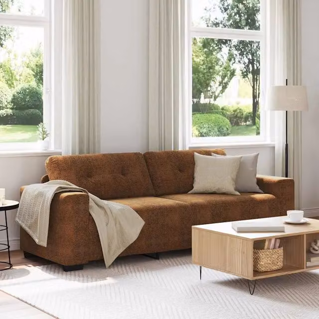 Divano moderno da 3 persone vidaXL in ecopelle marrone con cuscini inclusi L: 221 cm, P: 80 cm, H: 78 cm