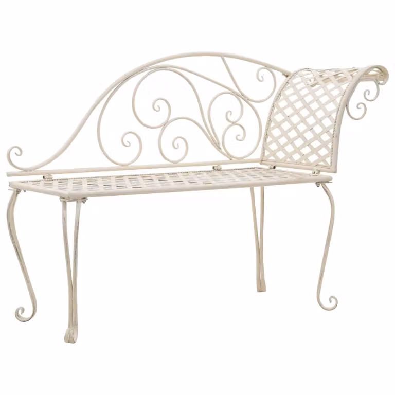 The Living Store Chaise longue da giardino 128 cm in metallo bianco antico