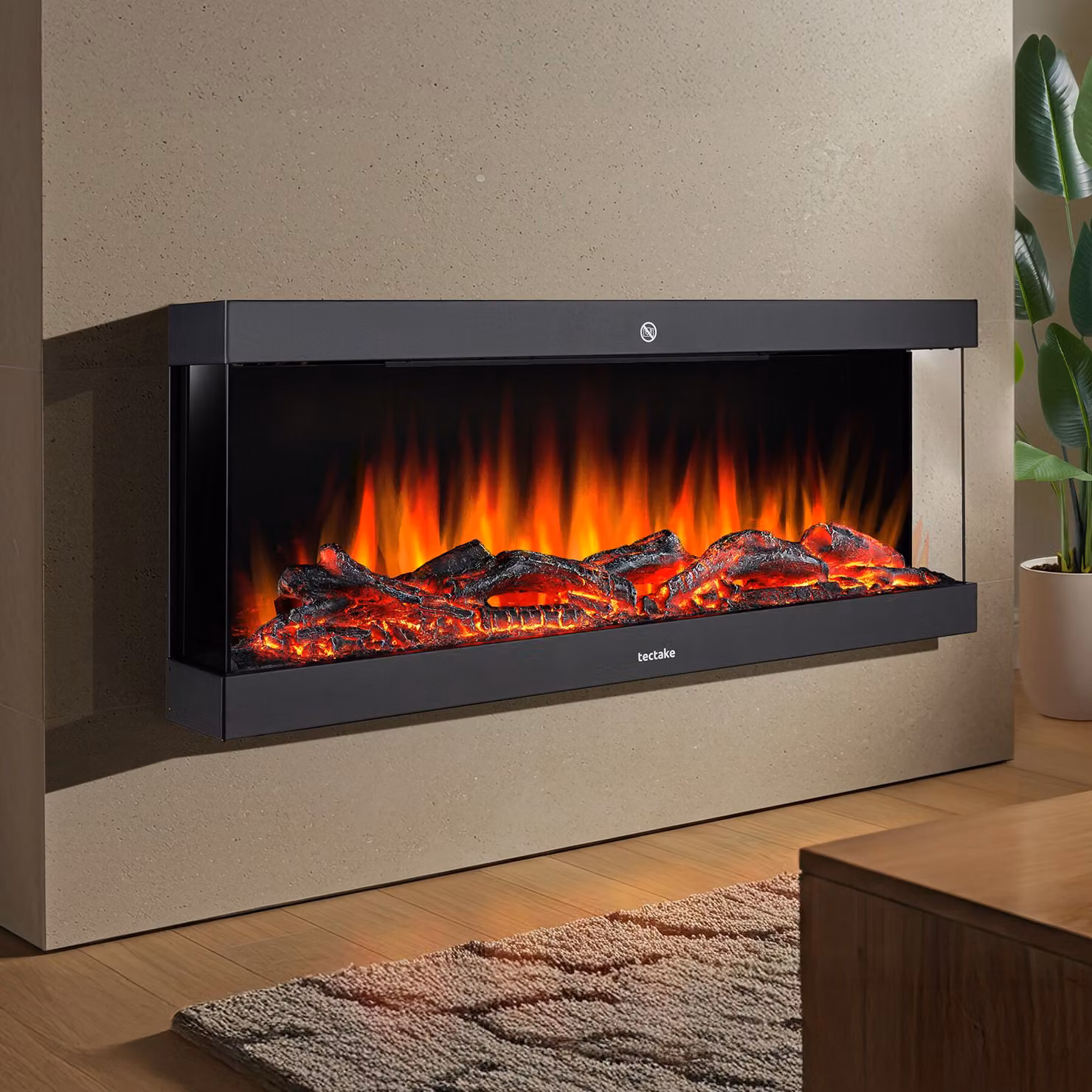 Caminetto elettrico da parete Luciano tectake con effetto fiamma, controllo tramite app e 2 livelli di calore, nero – 2