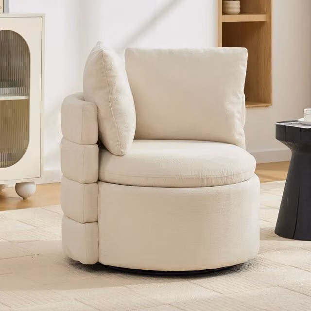 Poltrona Girevole con Vano Contenitore e Cuscino ¨C MINIMAL ¨C Avorio, Moderna