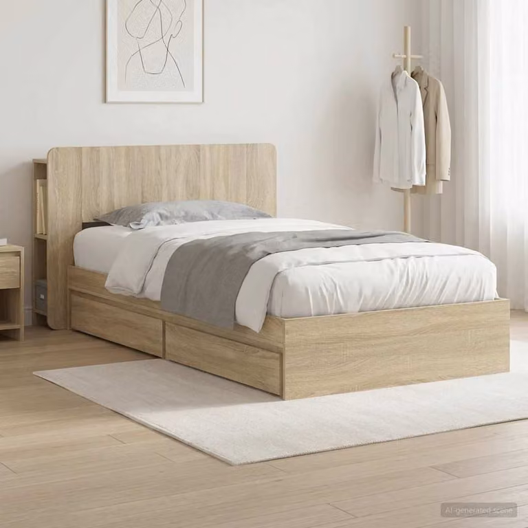 vidaXL Telaio del letto con cassetti in Rovere Sonoma, colore marrone, L/P/H: 221.5 x 100 x 119 cm