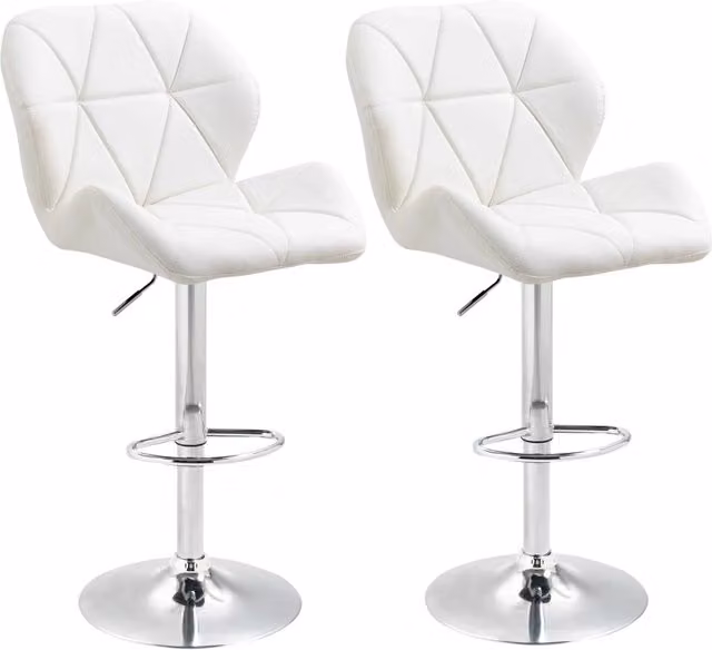 Sedia da Bar Regolabile con Schienale ¨C zephmum ¨C Bianco Metallo Pelle PU 51.5x57.5x93-114.5cm