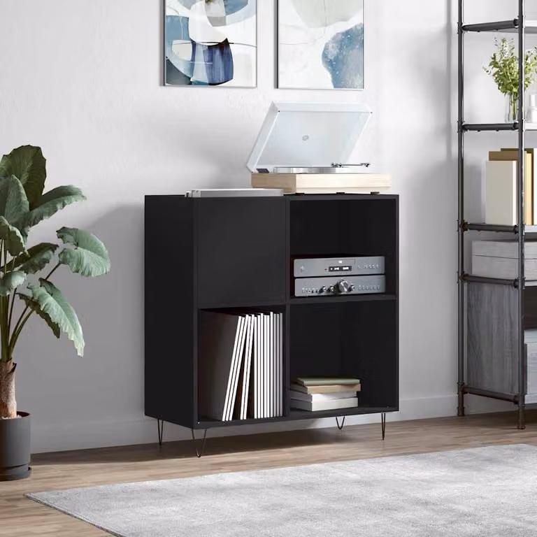 vidaXL Mobile Porta Dischi in Stile Industrial, Nero, L 84,5 cm x P 38 cm x H 89 cm