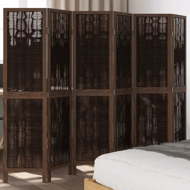 Divisorio Ambienti vidaXL con 6 Pannelli in Legno e Rattan, Colore Marrone – 1