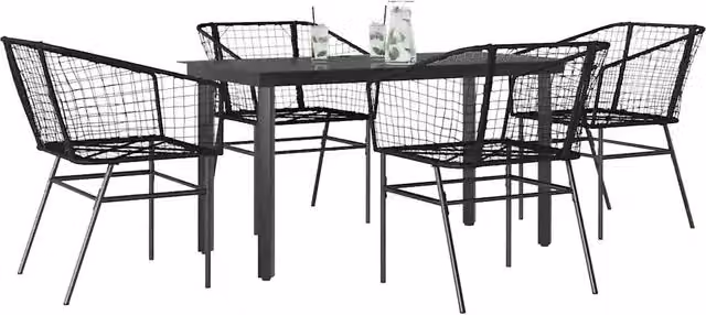 Set Mobili da Pranzo per Giardino 5 pz Nero Polyrattan Vetro 3334585