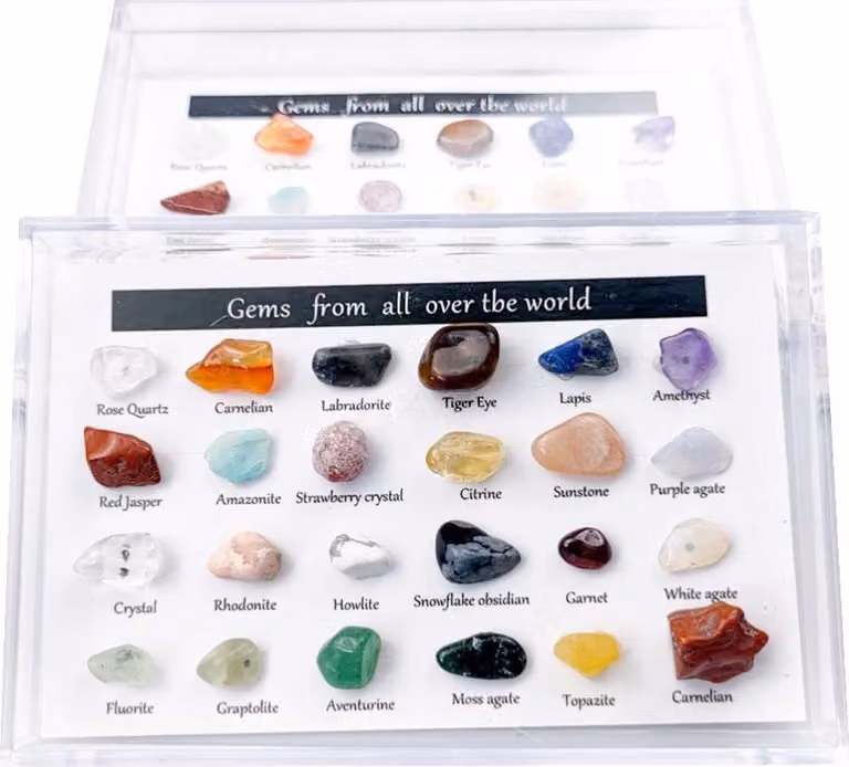 Calendario dell'avvento di Natale, 24 pezzi, giocattoli di minerale, cristallo naturale, agata, pietre, minerali, confezione regalo per il dormitorio