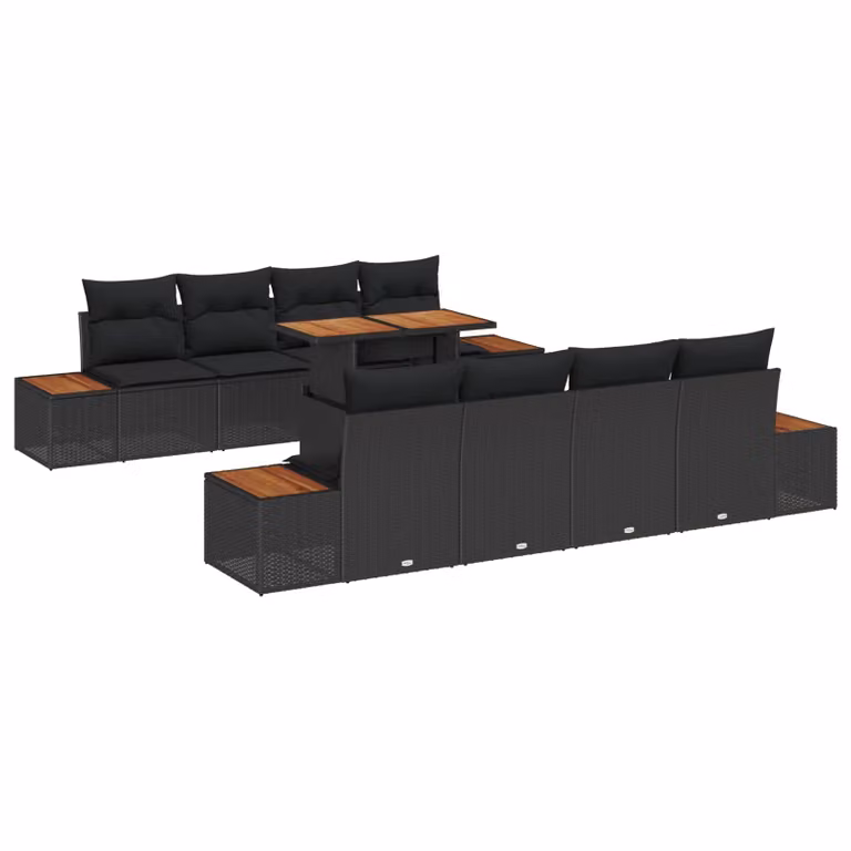 Set da pranzo da giardino moderno vidaXL in legno di acacia con rattan, 9 pezzi, Nero e Marrone