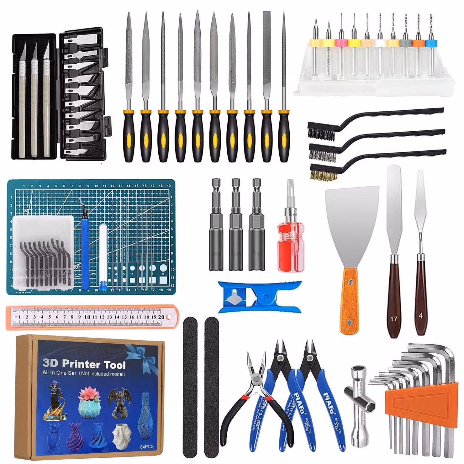 Accessori per stampante 3D - Set da 84 pezzi - Utensili da taglio e aghi di pulizia - Sbavatore e pinzette