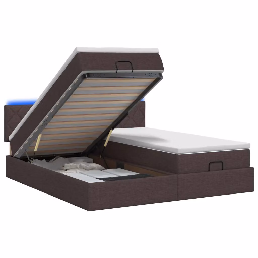 Letto Ottomano con Materasso Ibrido vidaXL Marrone con Illuminazione LED e Porte USB L/P/H: 200 x 200 x 88 cm – 2