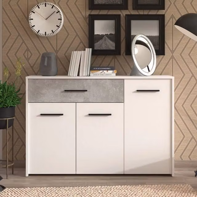 Madia Sanza DMORA, Credenza con un Cassetto Bianco Opaco, L: 119 cm, P: 33 cm, H: 80.5 cm