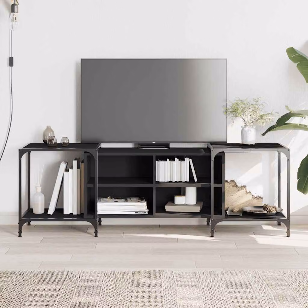 vidaXL Mobile Porta TV Nero in Legno e Metallo, L 153 x P 37 x H 50 cm
