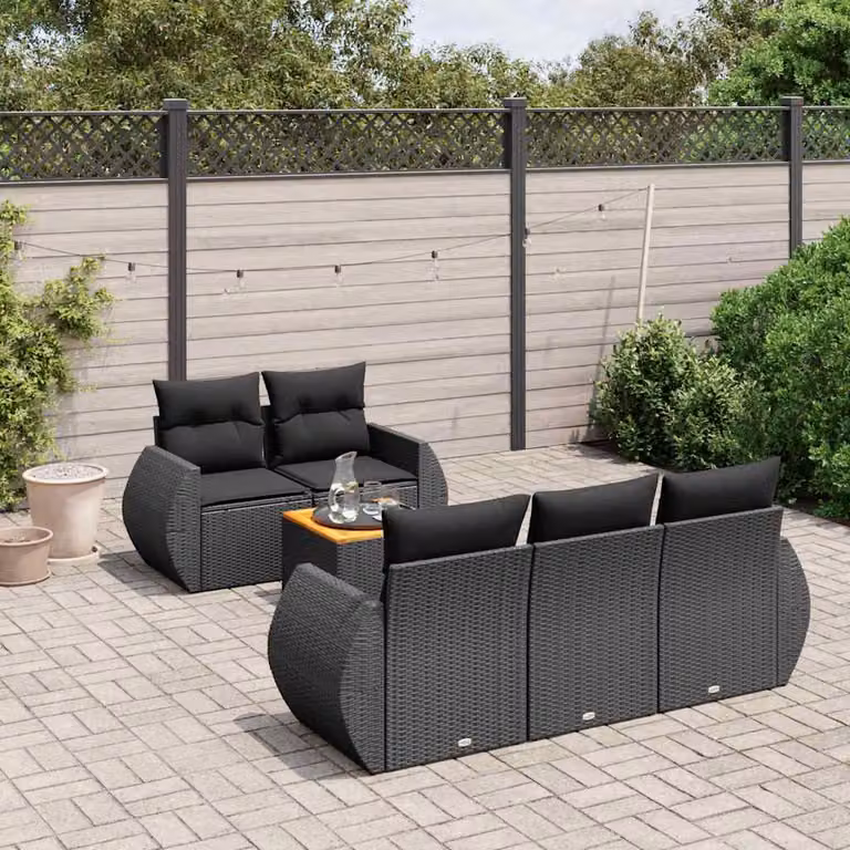 vidaXL Set Divano da Giardino a L in Polyrattan Nero con Cuscini e Tavolino da Esterno