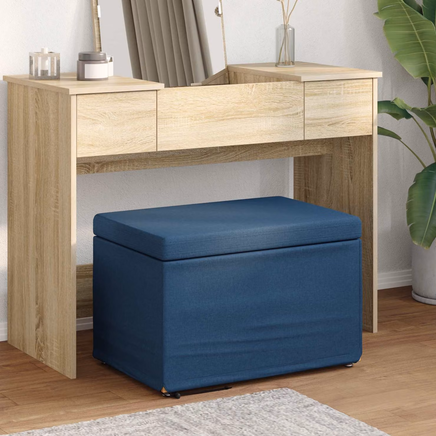 Pouf blu vidaXL in tessuto e legno con design minimalista L: 61 cm, P: 41 cm, H: 40 cm
