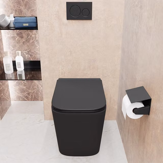 Vaso filomuro rimless in ceramica nero opaco con sedile soft-close | Londra
