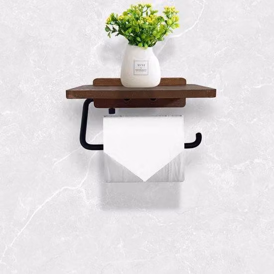 Portarotolo da WC autoadesivo nero in legno