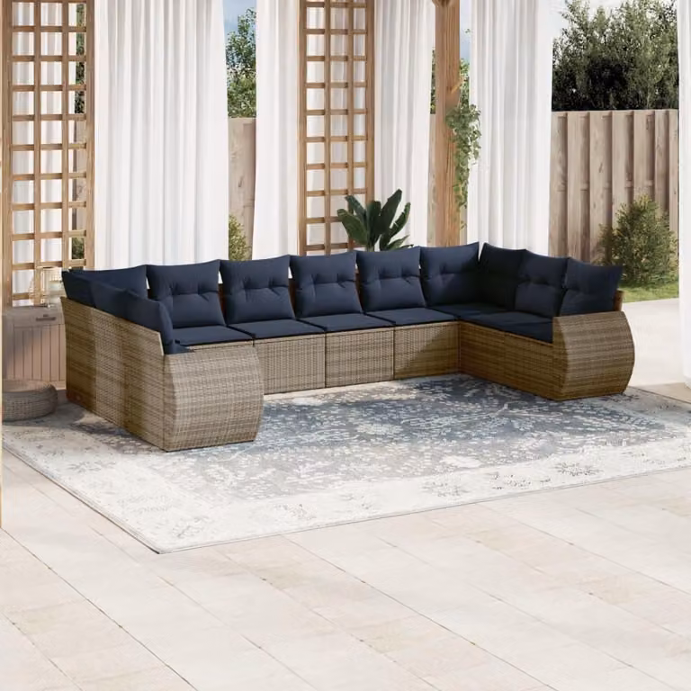 Maison Exclusive - Set divano da giardino 10 pezzi con cuscini, grigio, polyrattan