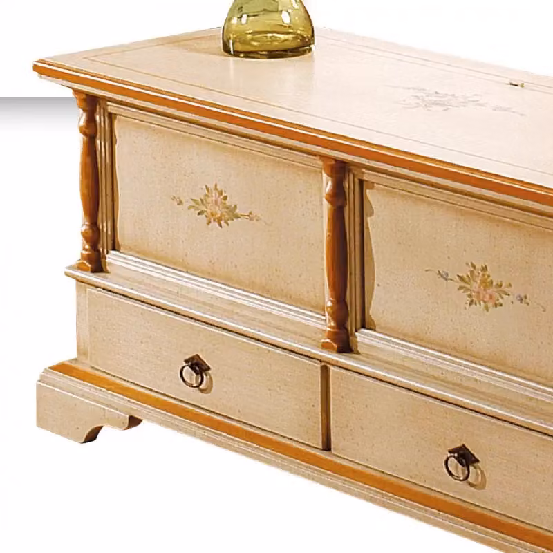 Cassapanca in legno con 2 cassetti Mobili 2G colore avorio e profilo ocra L: 120 cm, P: 46 cm, H: 51 cm – 2