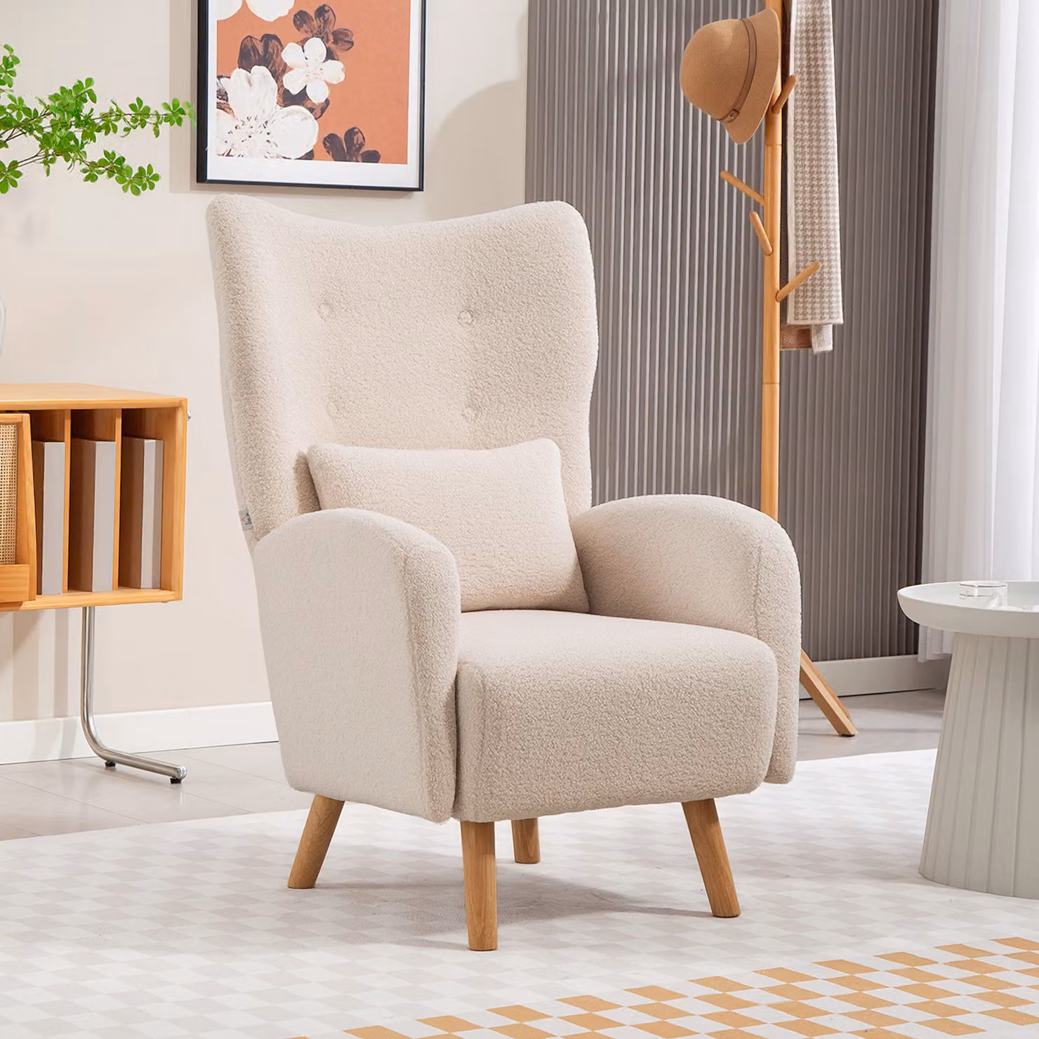 Poltrona Lounge HOMCOM in tessuto Bouclé Beige con Cuscino in Schiuma e Braccioli – 2
