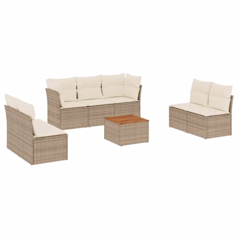 Set Divano da Giardino 8 pz con Cuscini Beige in Polyrattan