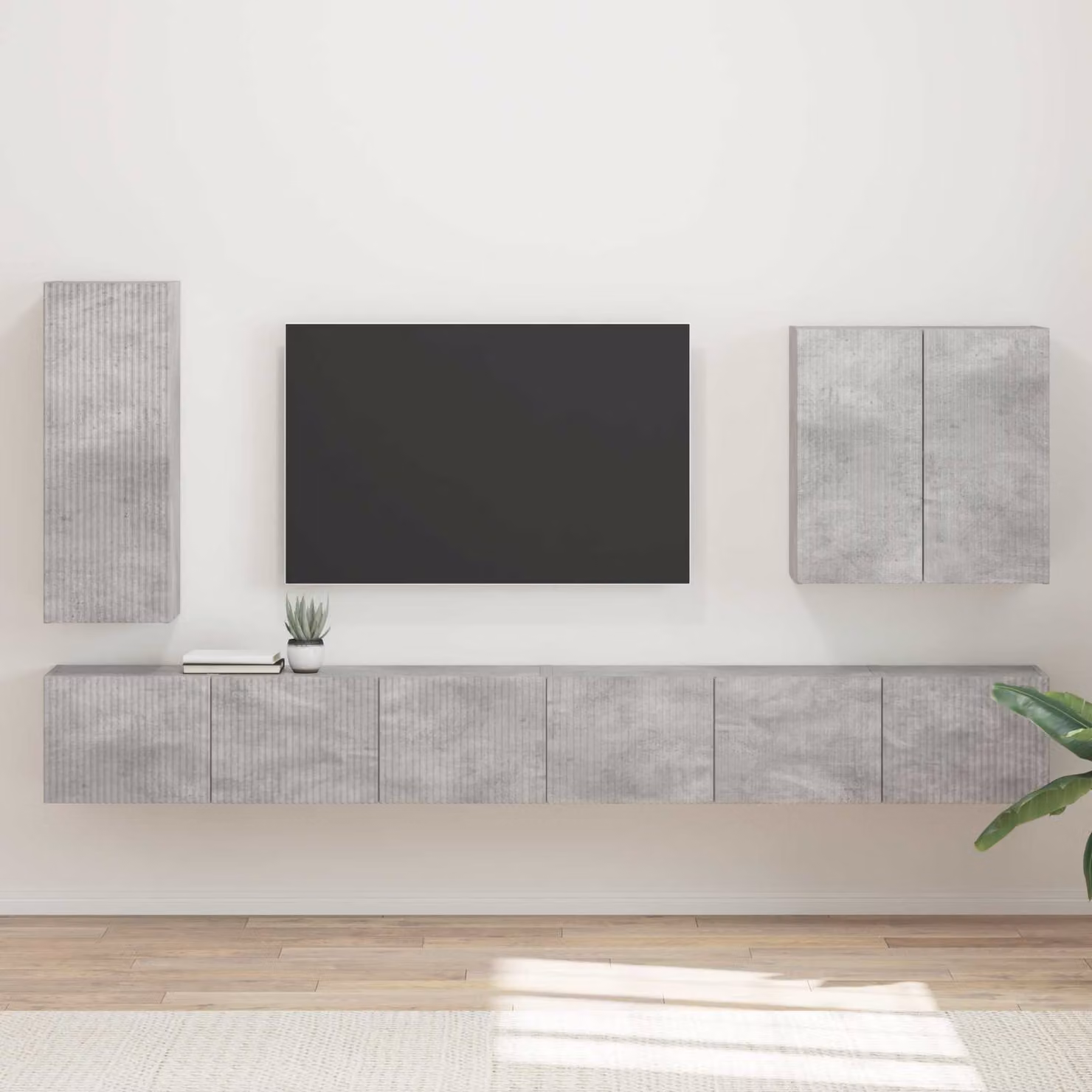 Set di 6 mobiletti da TV a parete vidaXL moderni in grigio cemento – 1