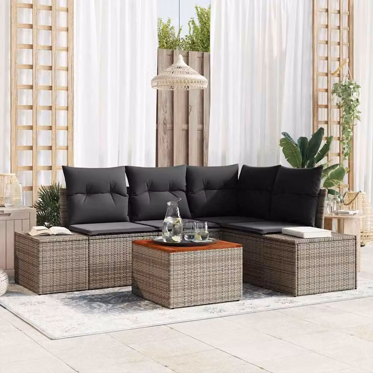 Maison Exclusive - Set da giardino composto da 5 pezzi, divano, colore grigio, realizzato in rattan sintetico