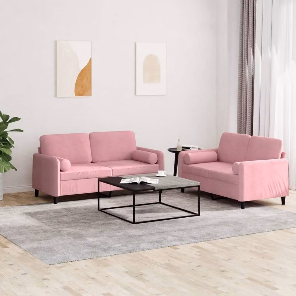 Maison Exclusive - Set divano a 2 posti con cuscini in velluto rosa