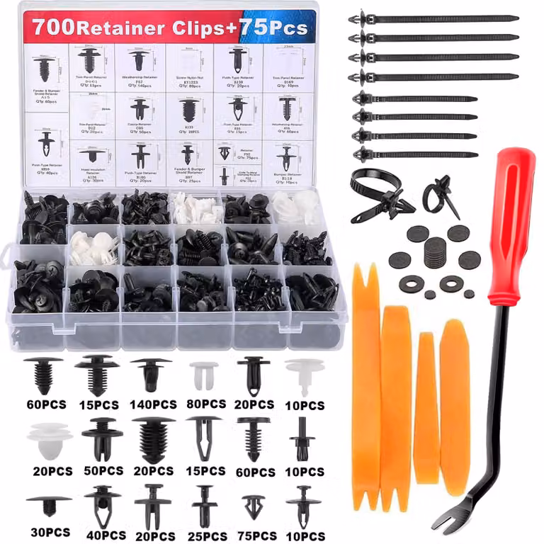Set di 775 rivetti in plastica con scatola di stoccaggio