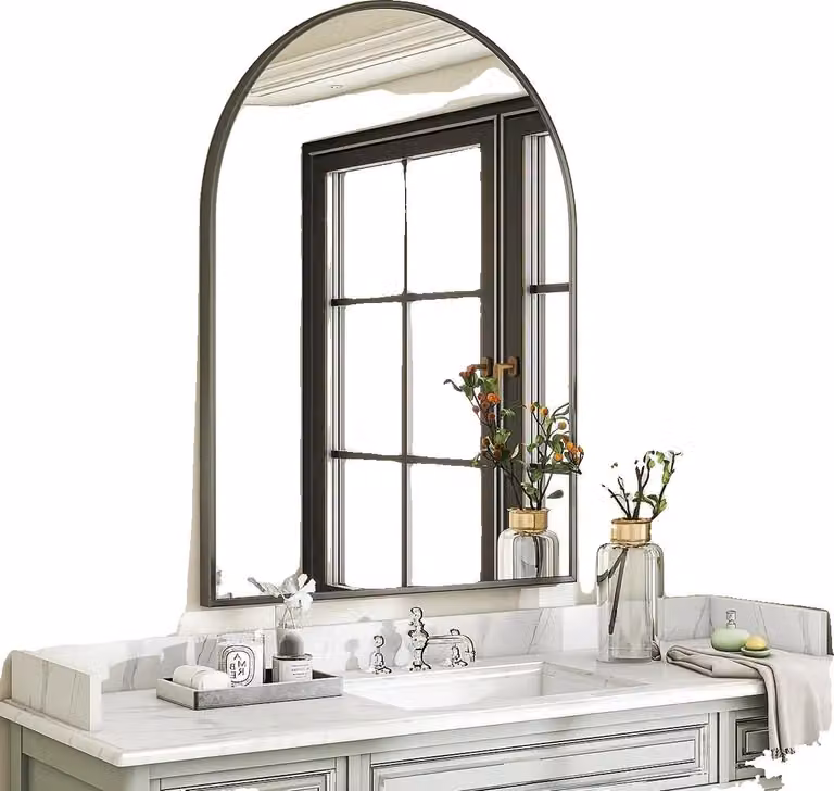 Specchio da parete, design moderno rettangolare, facile da installare, curvo 96x66cm nero, alluminio