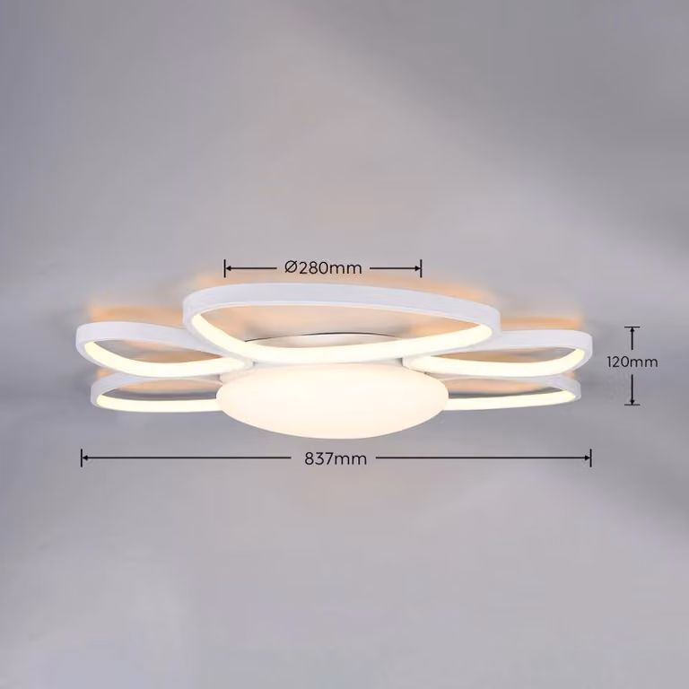 Trio Lighting Plafoniera soffitto Amelio, dimmerabile, Bianco / Opale, Soggiorno / Sala da pranzo, Plastica, Moderno, Plafoniera