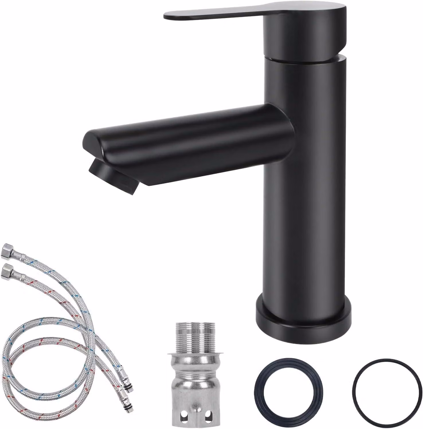Set di rubinetteria per lavabo, colore nero, acciaio inossidabile SUS304, finitura opaca, modello a cascata, per bagno