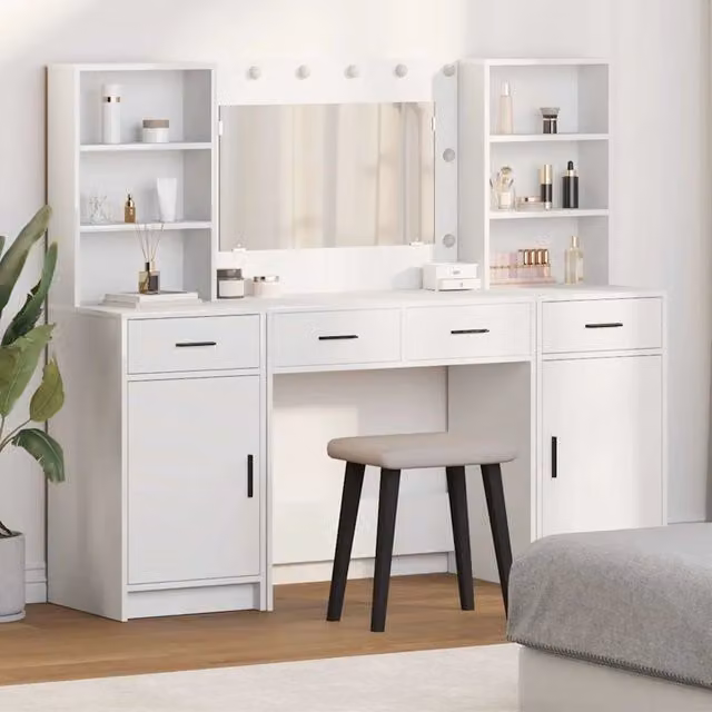 Set da trucco Hollywood con LED vidaXL Bianco L: 135 cm, P: 41 cm, H: 78,5 cm
