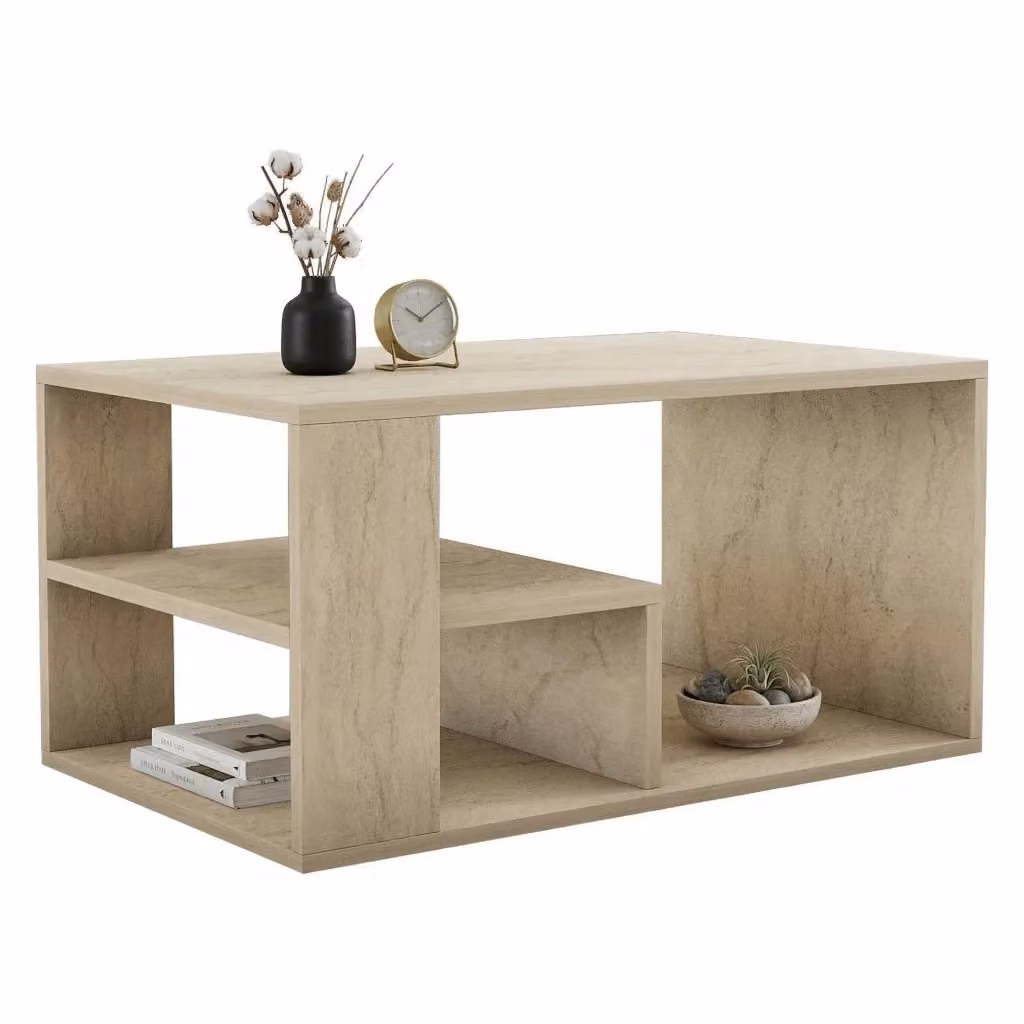 Tavolino da Salotto DMORA in Marmo Beige con 2 Vani, L: 80 cm, P: 40 cm, H: 50 cm – 2