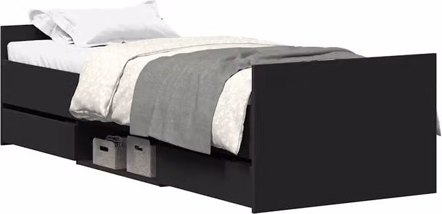 Letto singolo | Letto per adulti | Giroletto con Testiera e Pediera Nero 100x200 cm
