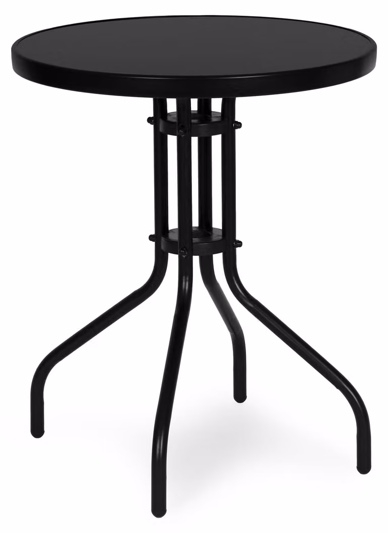 MultiGarden SC-070-1 Tavolo da giardino rotondo, diametro 60 cm, con piano in vetro temperato, colore nero