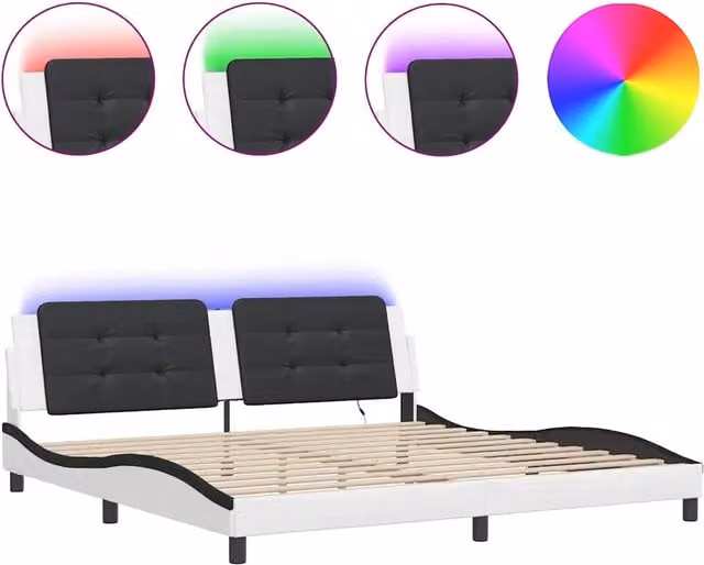 Letto matrimoniale | Letto per adulti | Giroletto con LED senza Materasso Zadar Bianco e Nero 200x200 cm