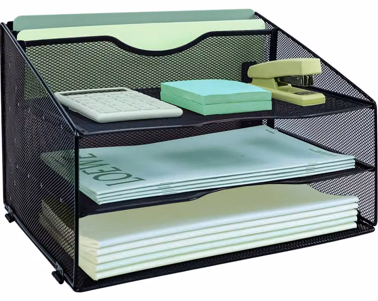 Omgoods - Organizzatore da scrivania a 3 livelli con spazio extra per accessori