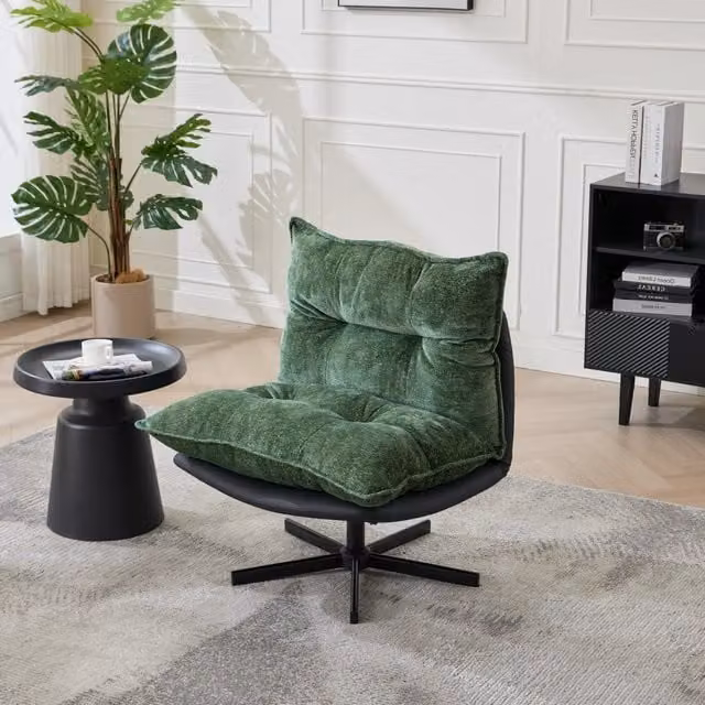 Poltrona Relax Girevole ¨C Xylo ¨C Verde, Similpelle, Chenille, Schienale Reclinabile