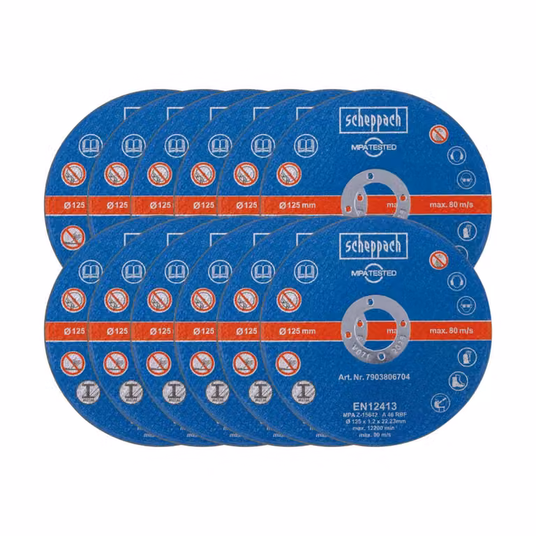 Set di dischi da taglio Scheppach, 12 pezzi, Ø 125 x 1,2 x 22,23 mm