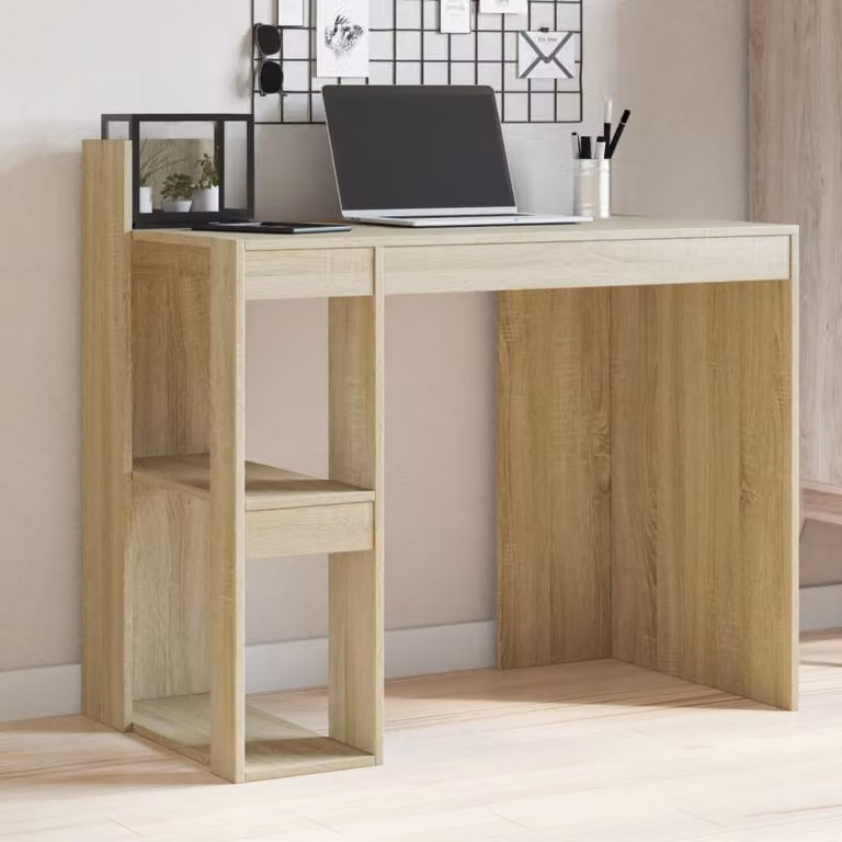 Scrivania moderna vidaXL in legno color rovere, L: 103,5 cm, P: 56,5 cm, H: 94 cm