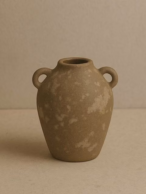 Vaso Atacama Kenay Home in ceramica marrone e grigio, stile vintage, forma rotonda