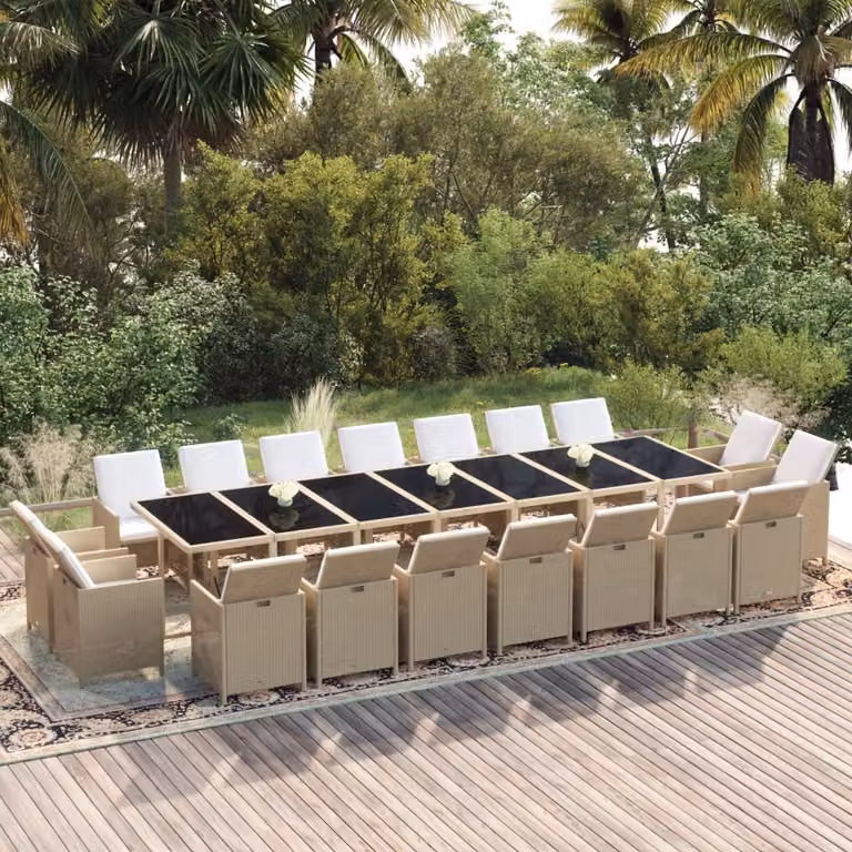 Maison Exclusive - Set da pranzo da giardino da 19 pezzi con cuscini in polyrattan beige