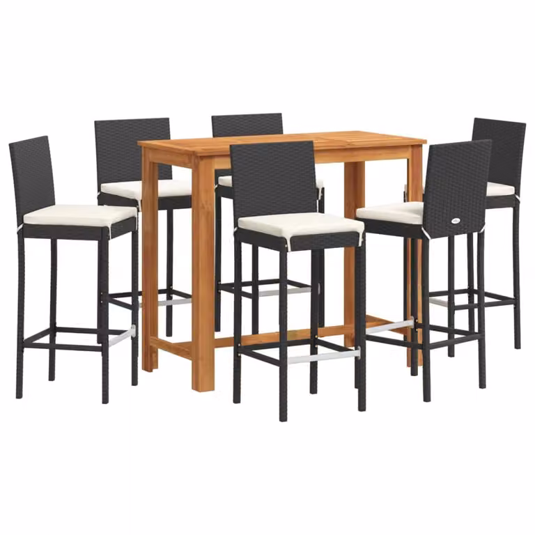 Set Bar da Giardino 7 pz Nero in Legno Acacia e Polyrattan