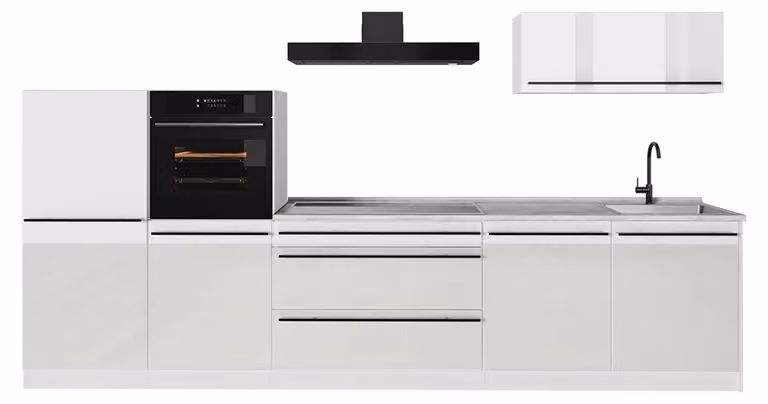 Cucina componibile Vicco R-Line Bianco lucido/Bianco 340 cm senza piano di lavoro, Model 66552