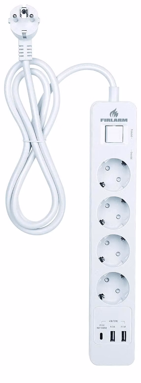 Ciabatta multipresa con 4 prese, 2 porte USB e 1 connettore di tipo C, potenza massima di 4000 W