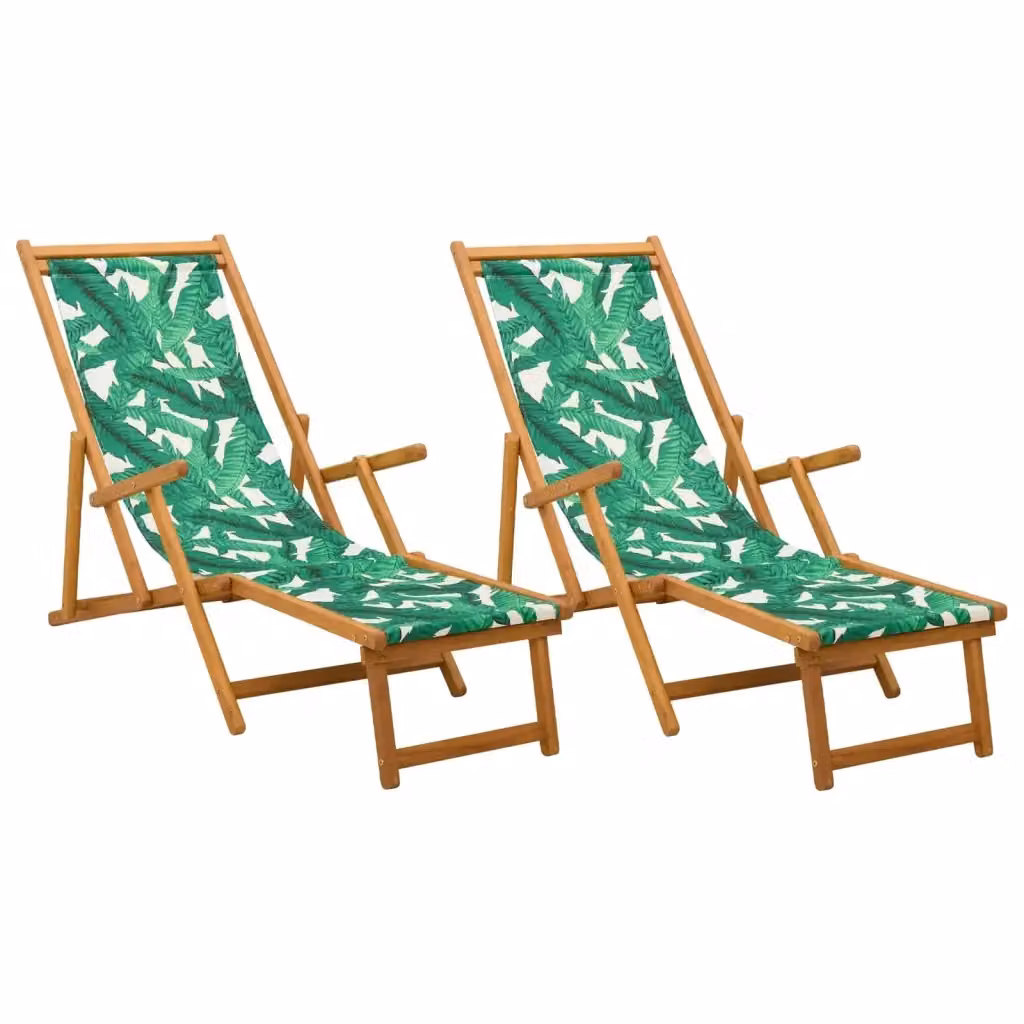Set di 2 lettini prendisole pieghevoli vidaXL con motivo floreale verde e struttura in legno trattato per giardino e terrazzo – 2